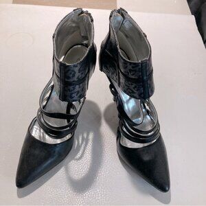 C LABEL Sz 9 Leopard Print Ankle Shaft Strappy Pointy Heeled Shooties
